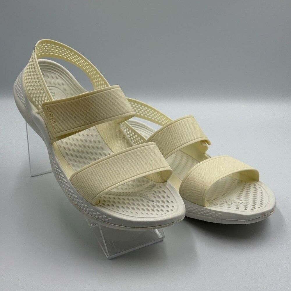 Crocs LiteRide 206711 Womens 7 White Two Strap Sandals Adjustable Comfort